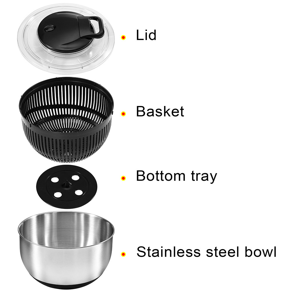 High Quality Stainless Steel Manual Salad Spinner Quick Dry Design for Fruit Vegetable Dehydrated Salad Tools