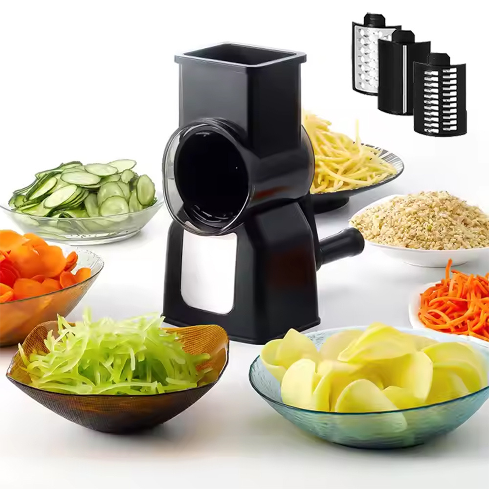 Kitchen 3 In1 stainless steel Manual MultiFunction rotary cheese grater with handle tabletop drum Vegetable  cutter