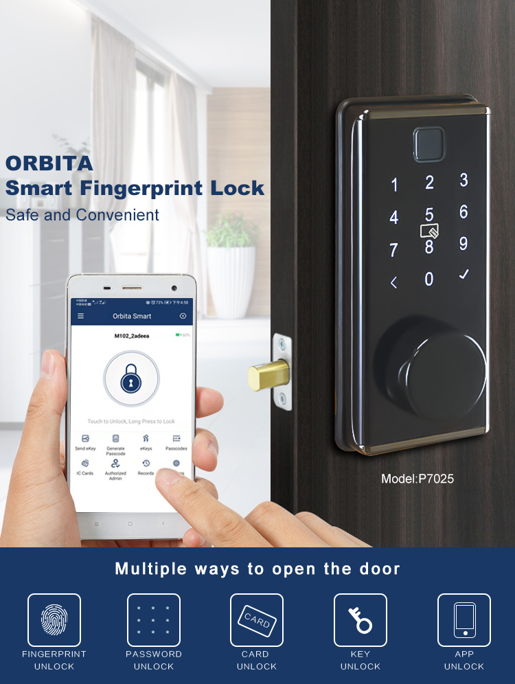 Orbita Excellent Customized Smart Door Lock For The Front Door Ttlock APP Fingerprint Electronic Deadlock Digital Lock