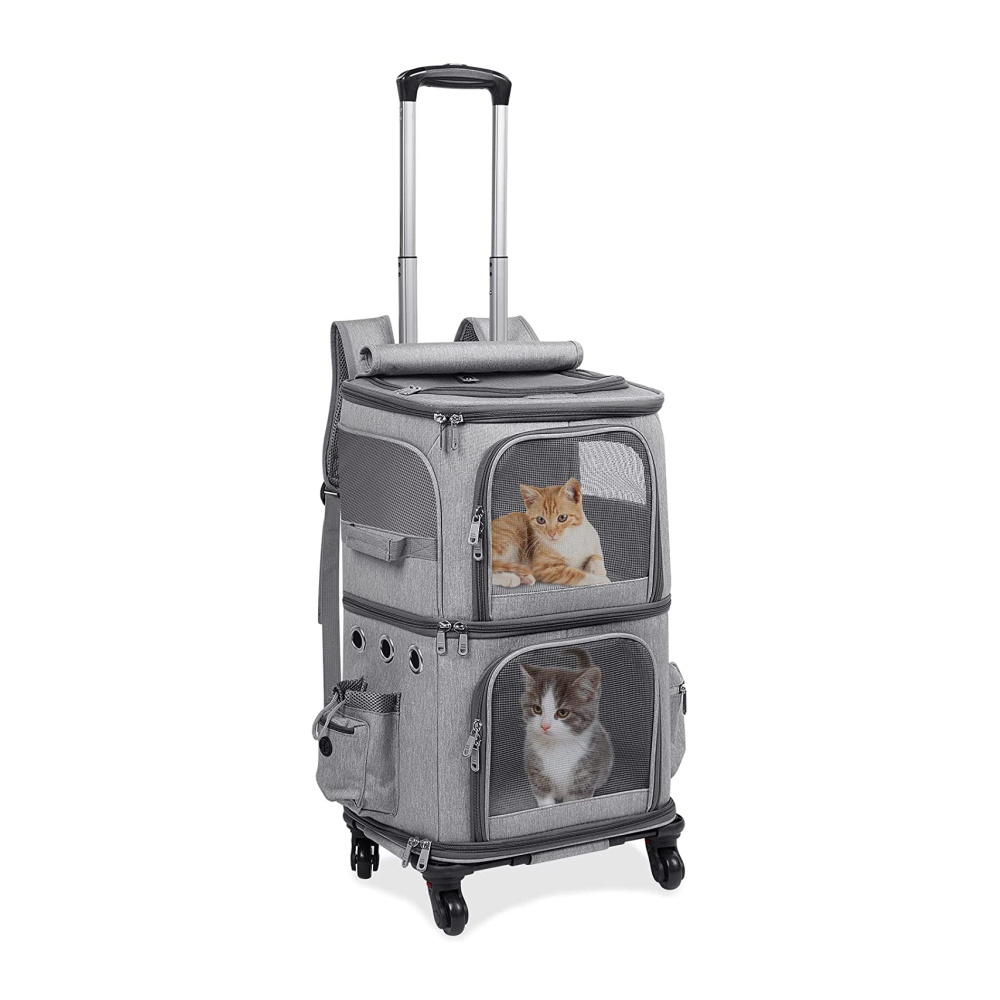 OEM Manufacturer Detachable Portable Travel Pet Carrier with Wheels for 2 Cats premium