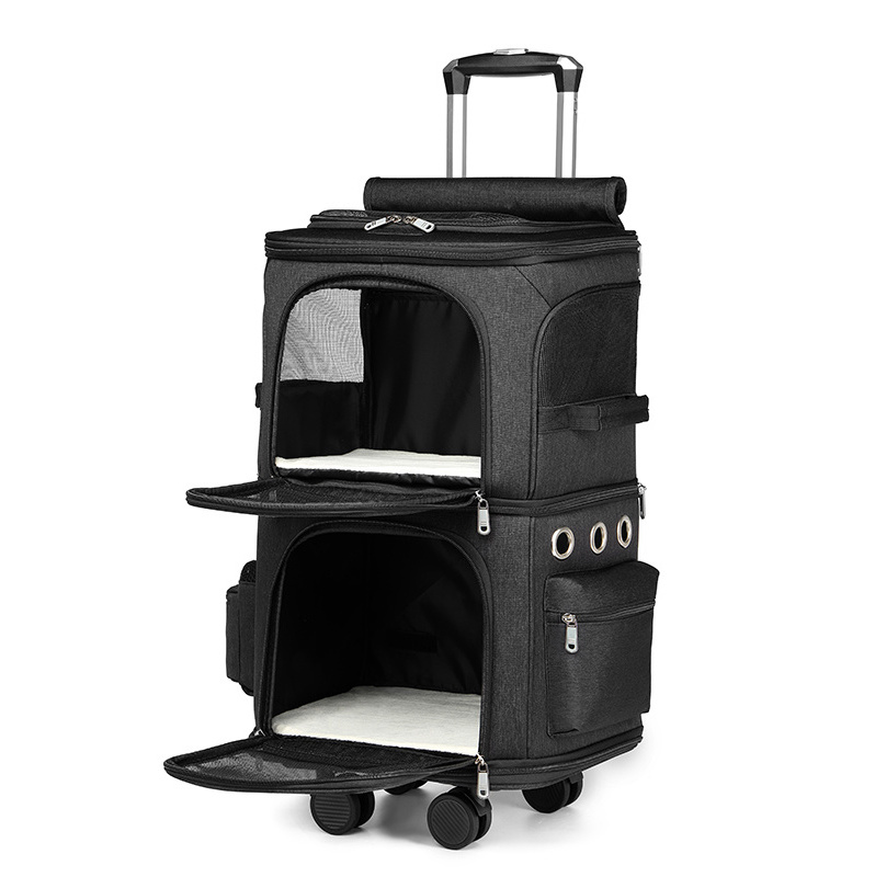 OEM Manufacturer Detachable Portable Travel Pet Carrier with Wheels for 2 Cats premium