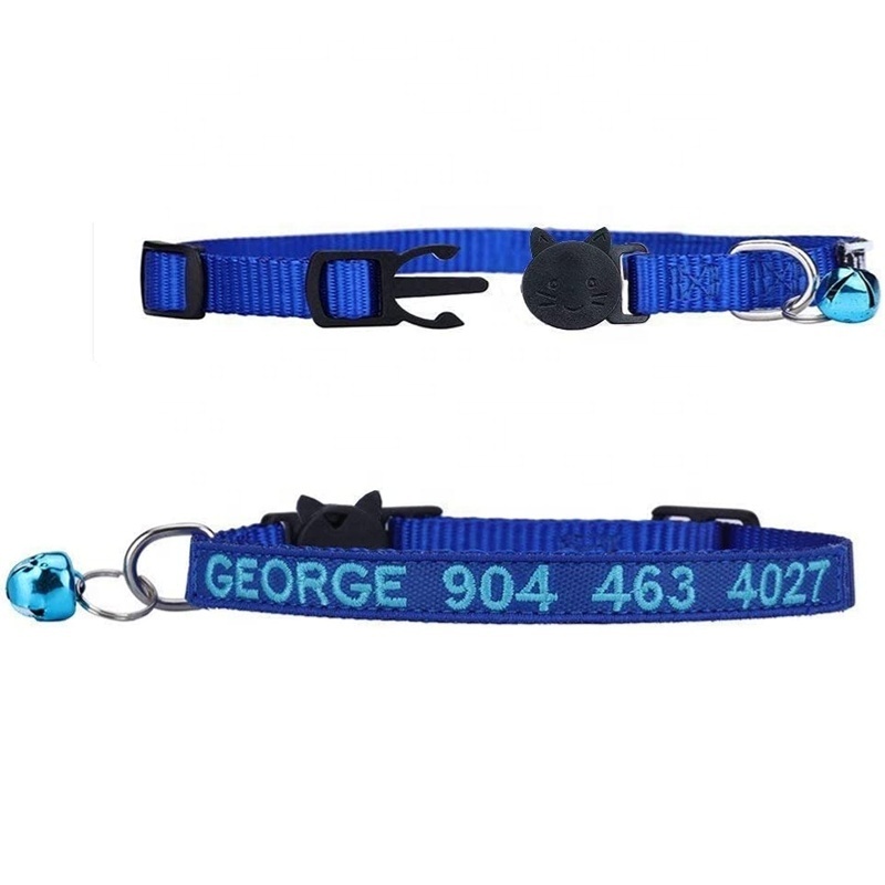 Wholesale Custom Pet Name and Phone Number Personalized Embroidered Nylon Dog Cat ID Collars with Bell