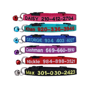 Wholesale Custom Pet Name and Phone Number Personalized Embroidered Nylon Dog Cat ID Collars with Bell