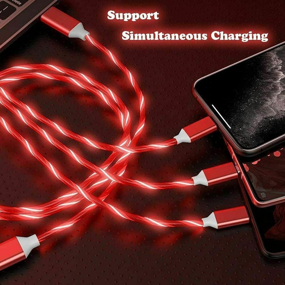 1.2m 3In1 LED Flowing Light Fast Charging USB Cable For IPhone Android Type-C