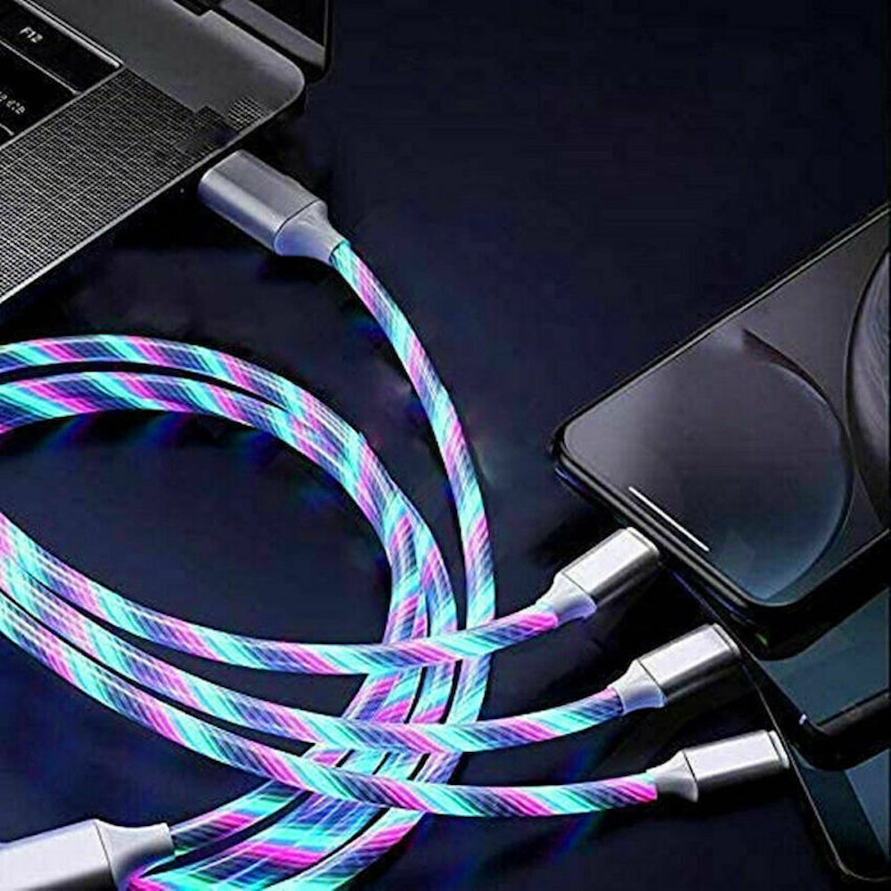 1.2m 3In1 LED Flowing Light Fast Charging USB Cable For IPhone Android Type-C