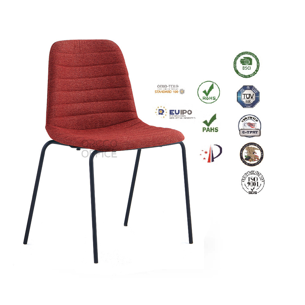 Luxury home office school conference seating furniture design fully fabric upholstery cushion steel leg base metal dining chair