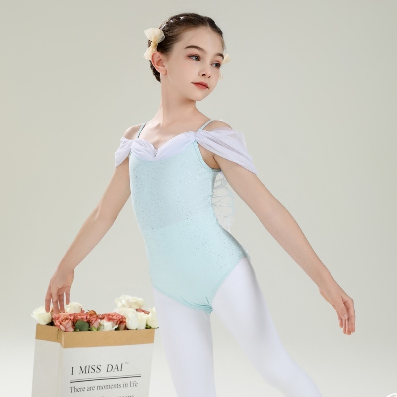 Hot Sale Cute Design Nylon Spandex Kids Girls Children Ballet Dance Wear Mesh Short Sleeves Butterfly Glitter Glitters Leotards