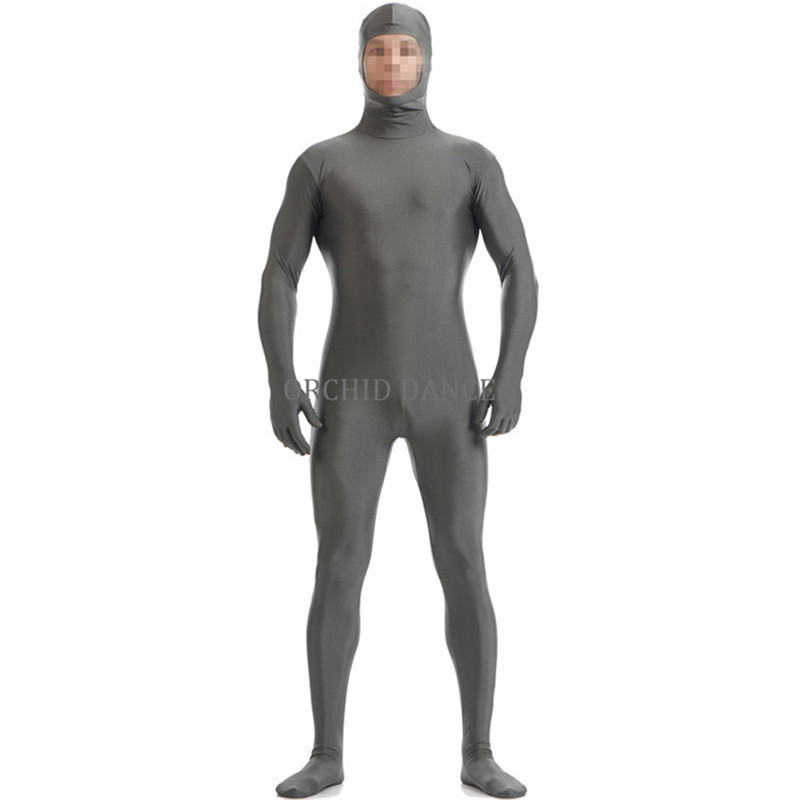 Factory Wholesale High Quality Low MOQ Long Sleeve Nylon Spandex Hooded Full Footed Men Dance Unitard