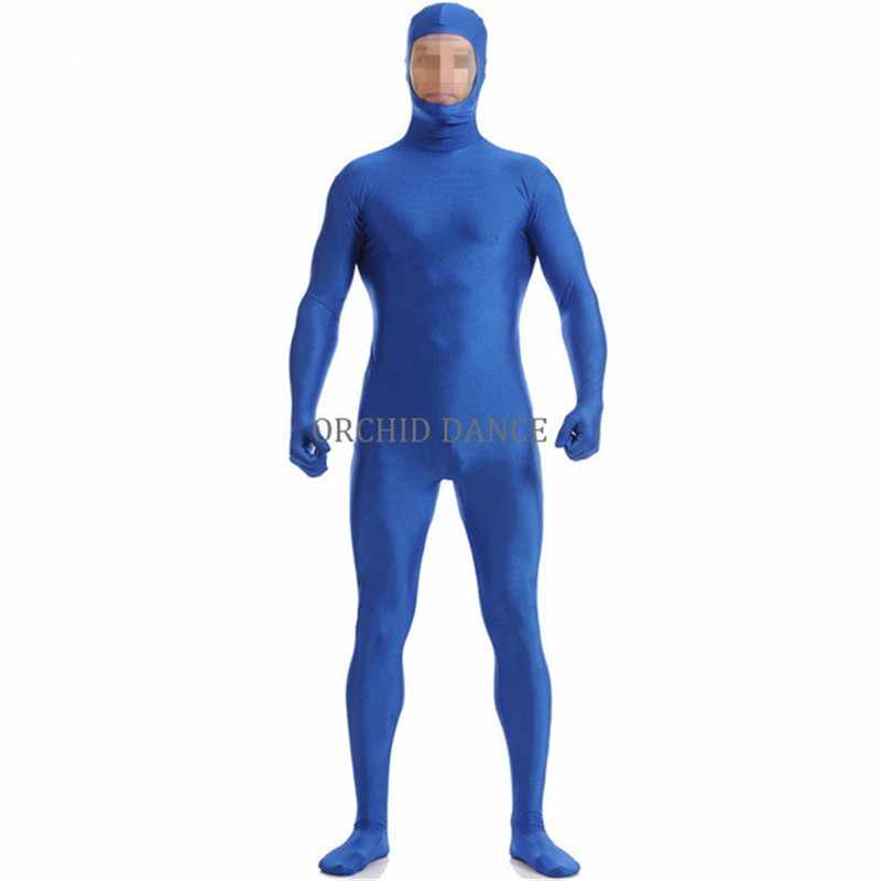 Factory Wholesale High Quality Low MOQ Long Sleeve Nylon Spandex Hooded Full Footed Men Dance Unitard