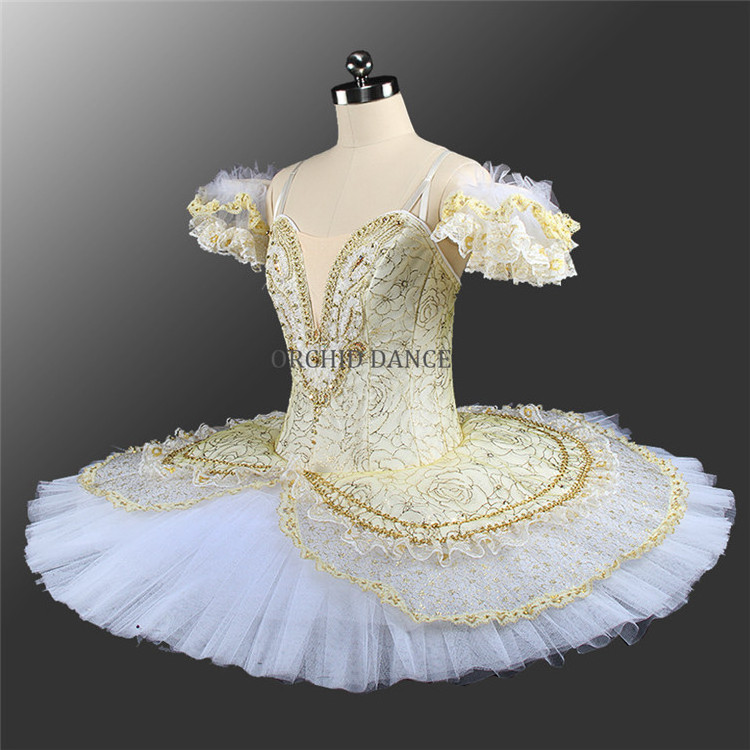 High Quality Customized Girls Ballet Dance Performance Gold Professional Tutu