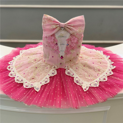 Professional High Quality Custom Size Kids Girls Performance Wear Ballet Tutu Pink with butterfly bow