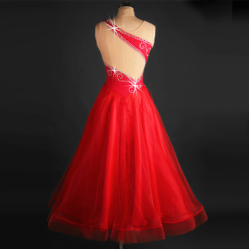 MOQ 1pcs Women Girls Red Dance Dresses Ballroom Competition Costume