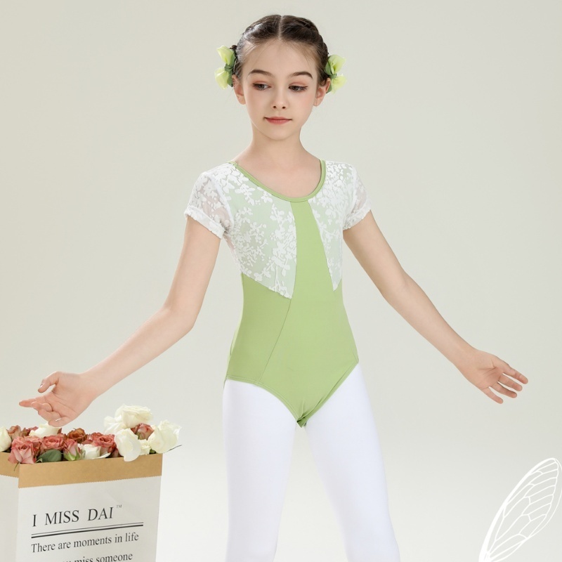 Fashion Cute Design Kids Girls Children Training Ballet Dance Wear Nylon Spandex Velvet Short Sleeves Leotards