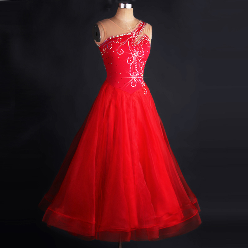 MOQ 1pcs Women Girls Red Dance Dresses Ballroom Competition Costume