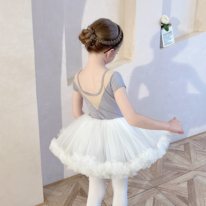 Hot Sale High Quality Low MOQ Fast Delivery Kids Girls Ballet Costumes Short Sleeve Mesh Dance Leotard with tutu skirt