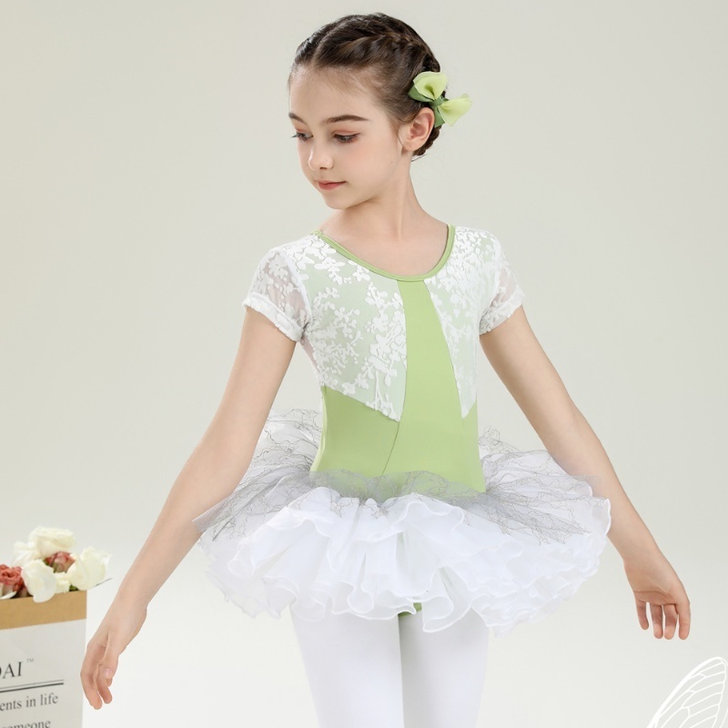 Fashion Cute Design Kids Girls Children Training Ballet Dance Wear Nylon Spandex Velvet Short Sleeves Leotards