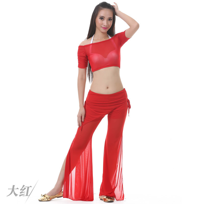 Hot Sale Hight Quality Women Girls Practice Costume Spandex Flat Shoulder Waist Dress Belly Dance Set