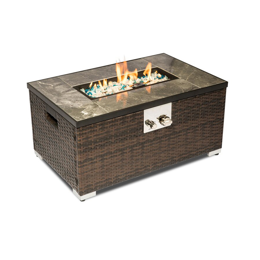 Orchid New Garden Decor 32in Square Gas Burner Propane Fire Pit Rattan Table Outdoor Heating Firepits Tables Patio Furniture