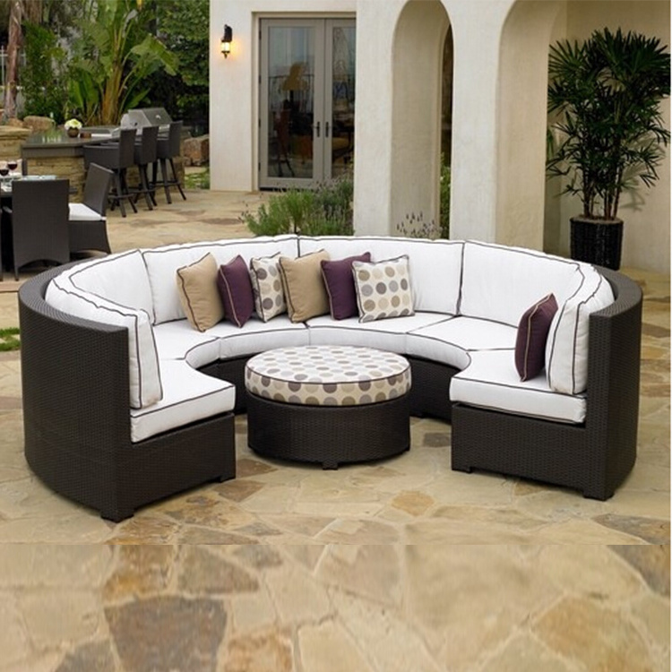 patio lounge chair garden PE rattan wicker sectional sofa outdoor round sofa couch circular rattan furniture