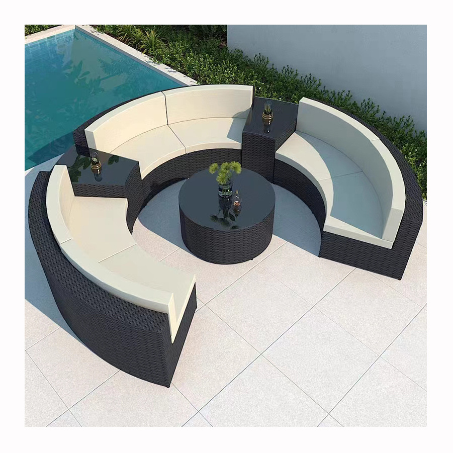 patio lounge chair garden PE rattan wicker sectional sofa outdoor round sofa couch circular rattan furniture