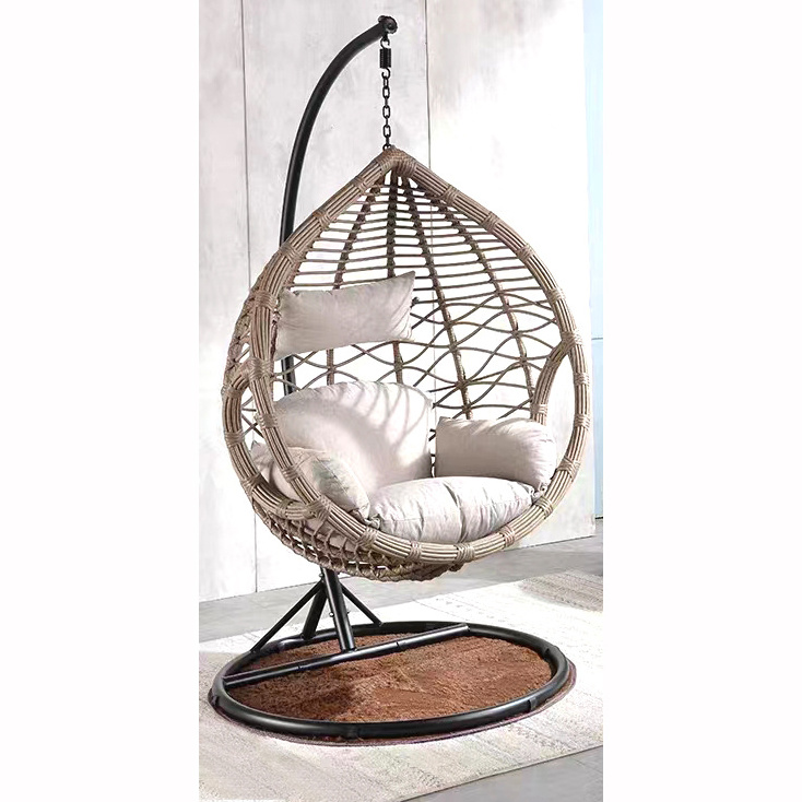 Modern Comfortable Outdoor Furniture Garden Rattan Hanging Egg Swing Chair with Stand