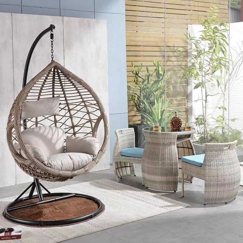 Modern Comfortable Outdoor Furniture Garden Rattan Hanging Egg Swing Chair with Stand