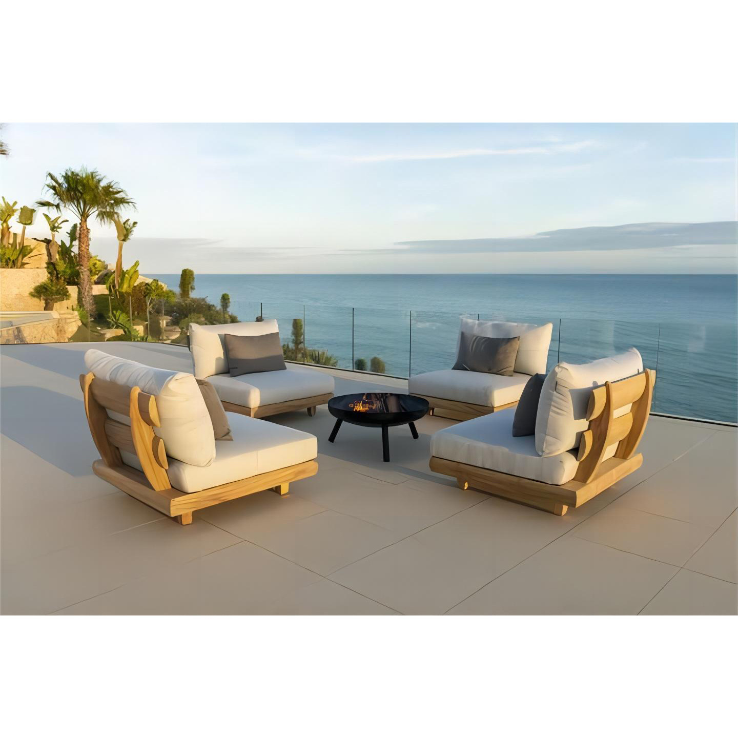 Modern Sofa Set With Cushion Living Room Garden Furniture Patio Teak Wood Hotel Sectional L Shape Outdoor Sofa Set