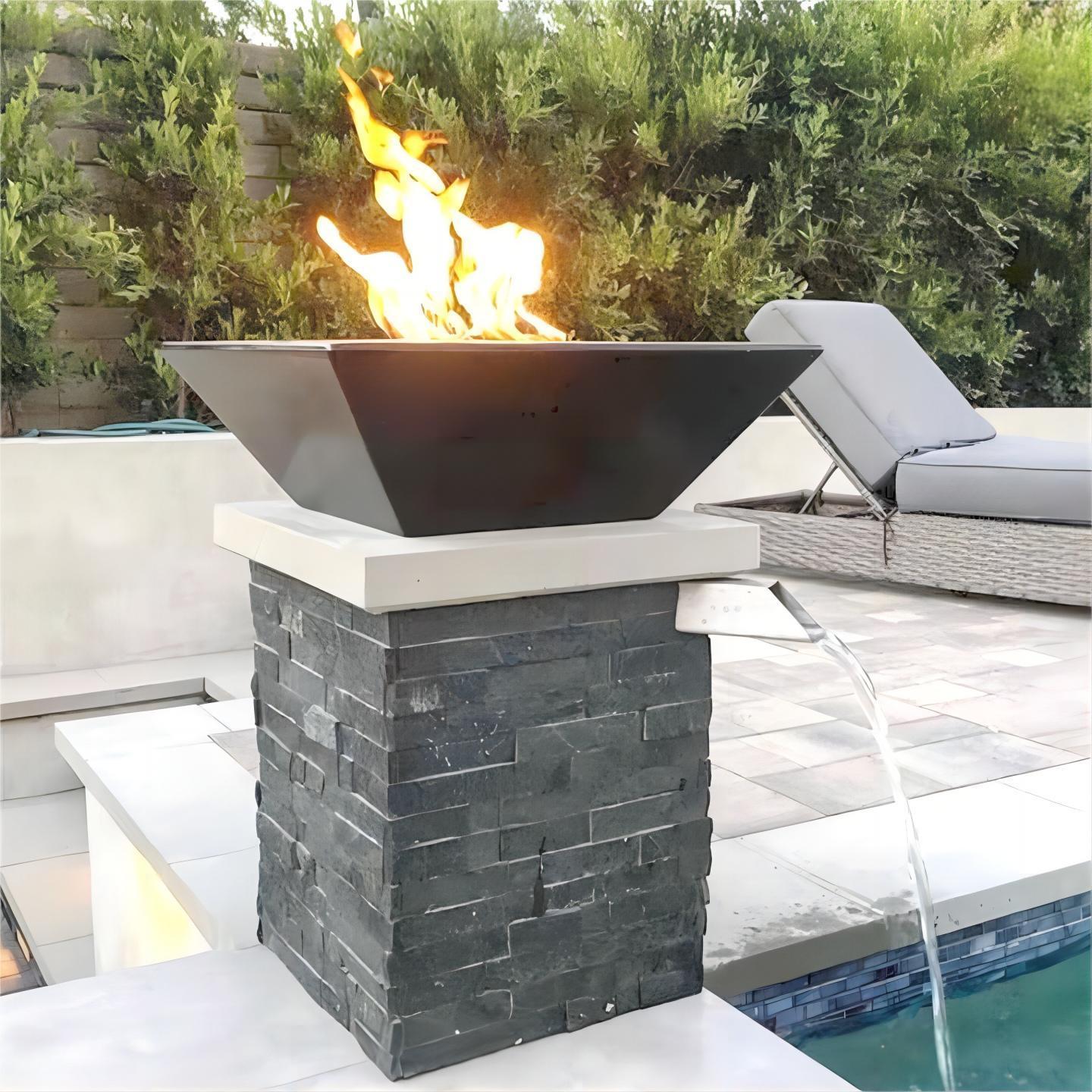 Outdoor Gas Firepit with Water Propane Corten Steel Fire Pit and Water Bowl Fire Pit Waterfall Pool Hotel Garden Furniture