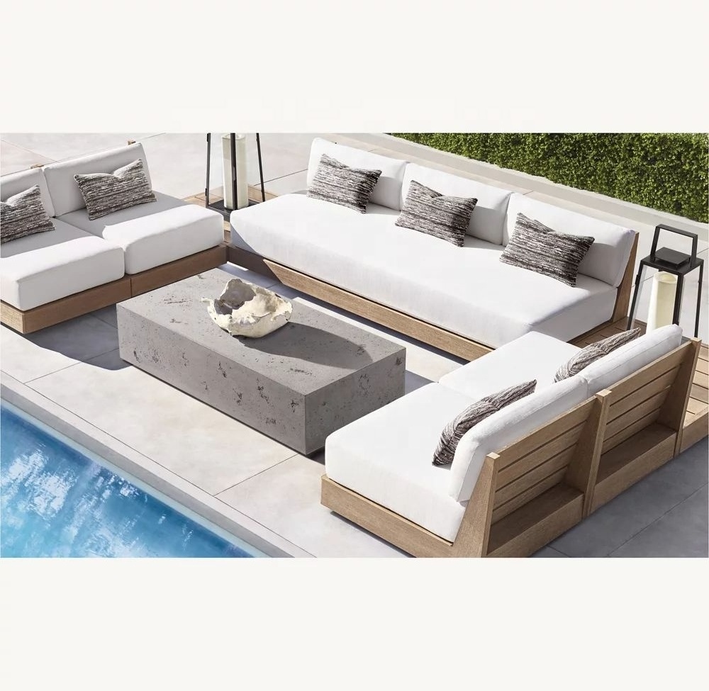 Factory Custom Modern Outdoor Sofa Garden Furniture Set High End Patio Teak Wooden Sofa With Fire Pit