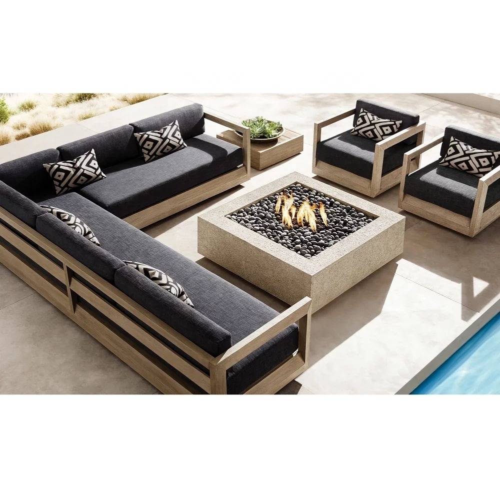 outdoor teak wood design garden couches sofa patio luxury sectional u shape sofa sets hotel sofas room furniture