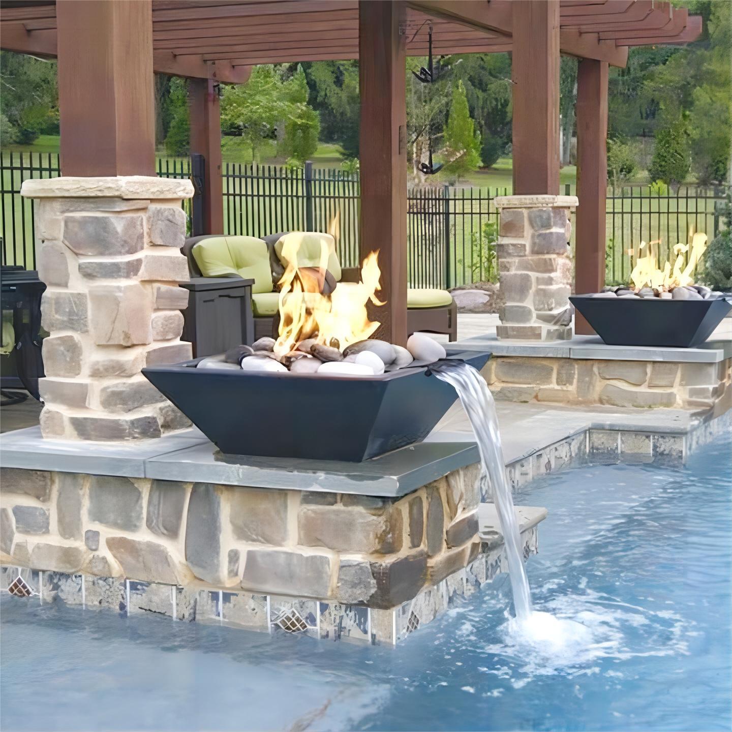 Decorative corten steel water fire pit patio outdoor furniture natural gas fire bowl for swimming pool