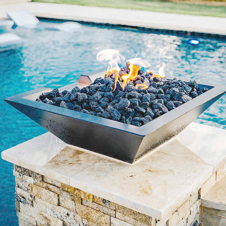 Decorative corten steel water fire pit patio outdoor furniture natural gas fire bowl for swimming pool