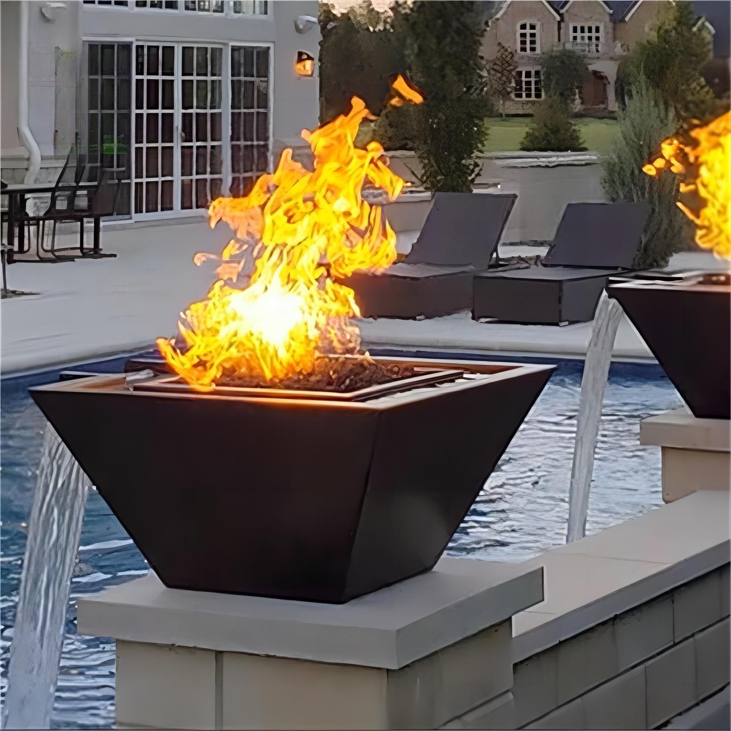 Outdoor Gas Firepit with Water Propane Corten Steel Fire Pit and Water Bowl Fire Pit Waterfall Pool Hotel Garden Furniture