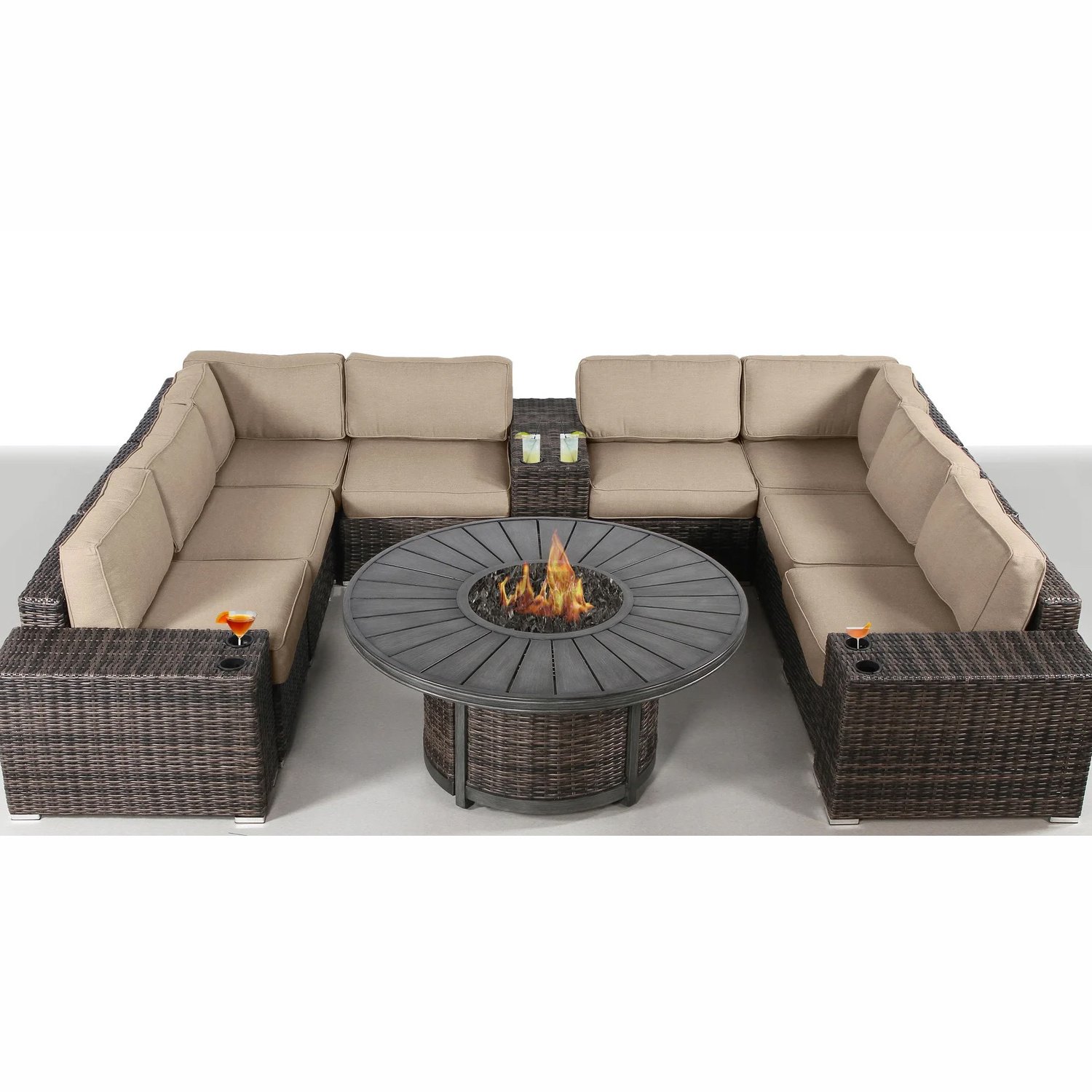 Smokeless Propane Fire Pit Table with sofa Patio Aluminum Heating Outdoor Furniture Garden Lounge sets with Gas Fire Pits