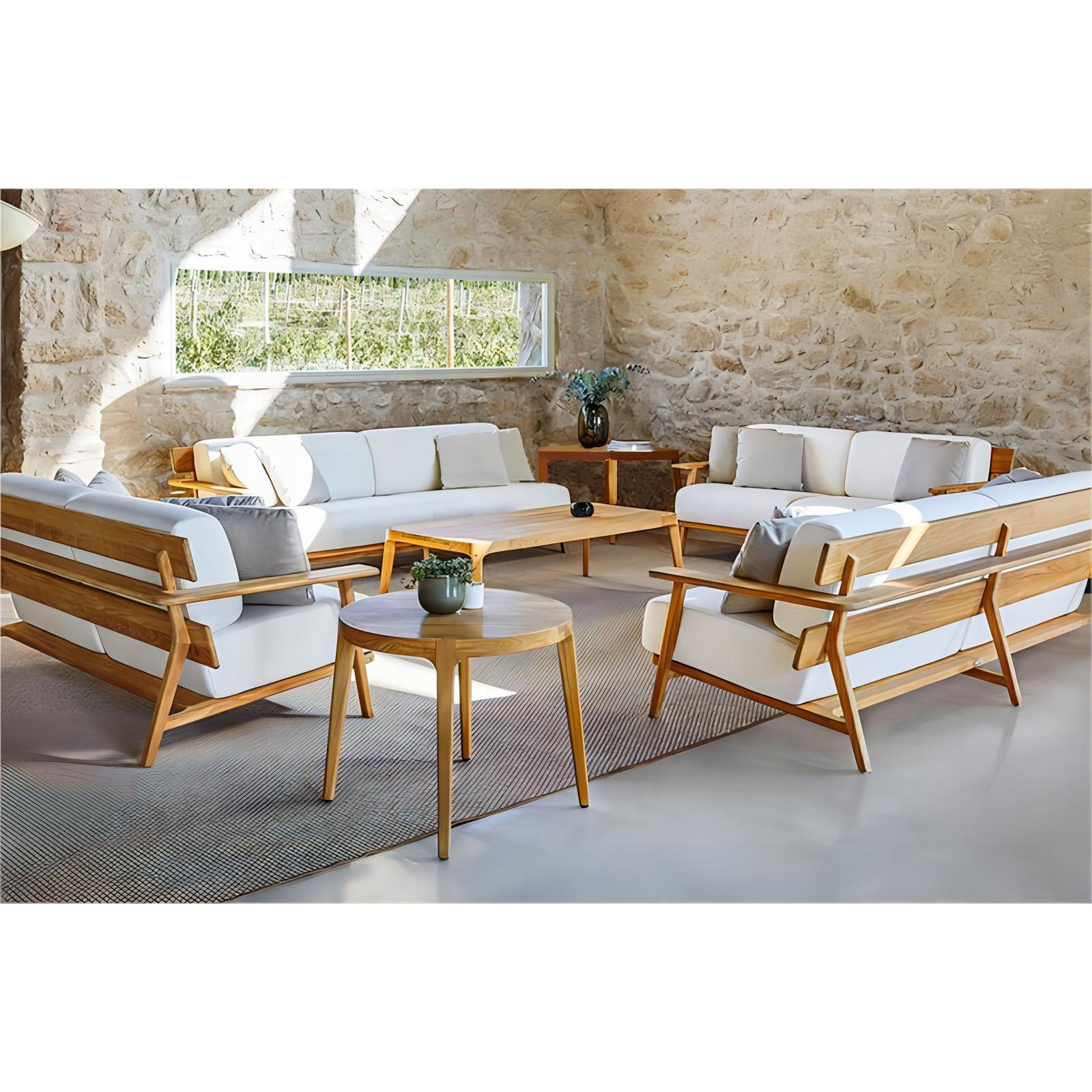 Modern garden luxury outdoor summer lounge furniture sets balcony furniture patio teak wood sofa