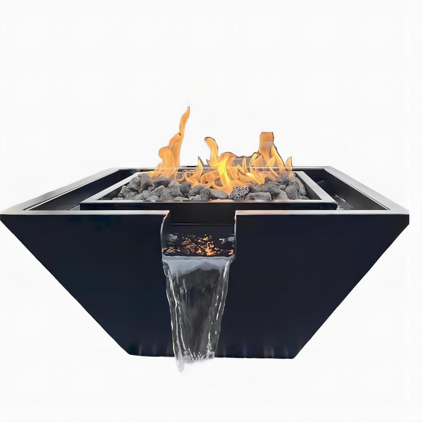 Outdoor Gas Firepit with Water Propane Corten Steel Fire Pit and Water Bowl Fire Pit Waterfall Pool Hotel Garden Furniture