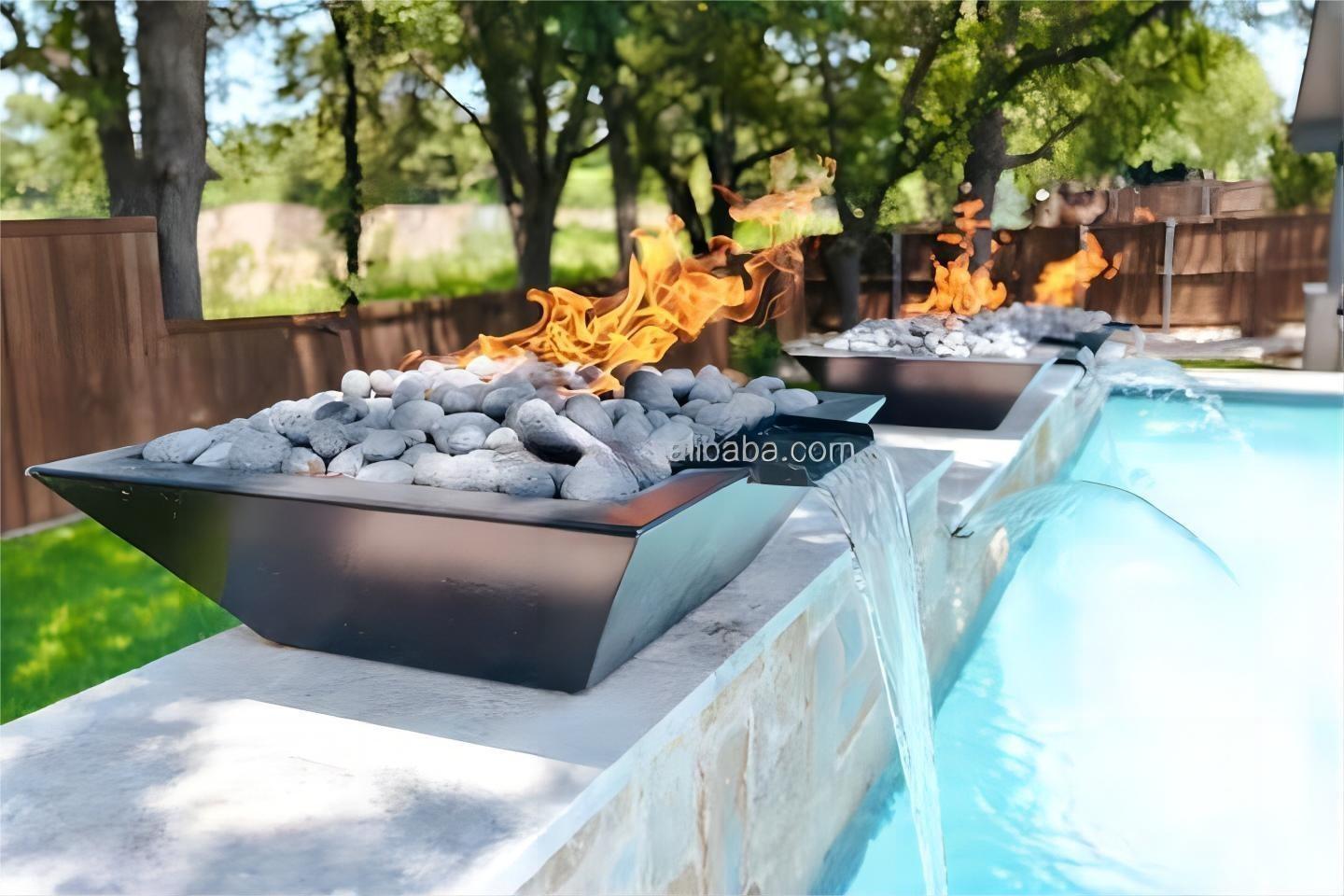 Outdoor Gas Firepit with Water Propane Corten Steel Fire Pit and Water Bowl Fire Pit Waterfall Pool Hotel Garden Furniture