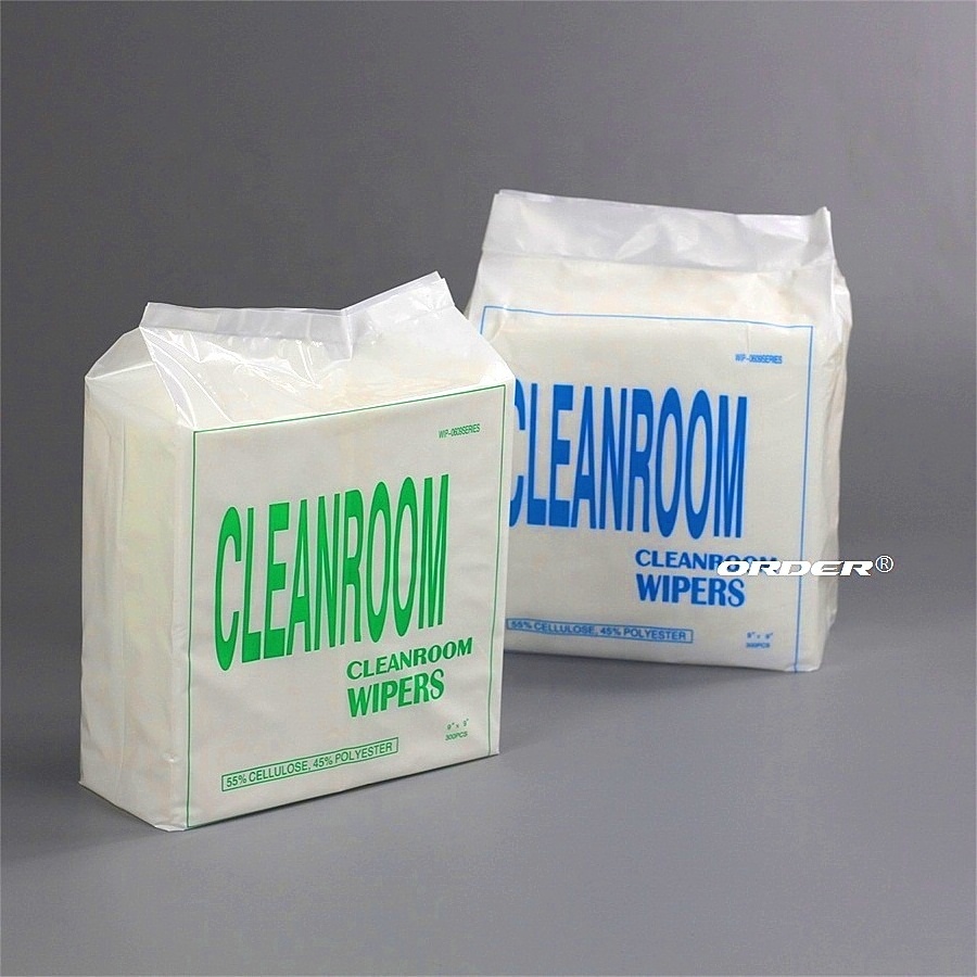 White flat pack spunlaced fibers of woodpulp pet strong solvent-resistant clean room glass wipes wiping wipers