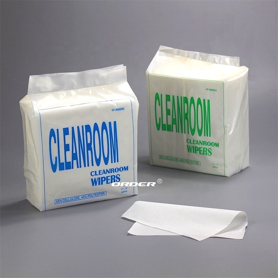 White flat pack spunlaced fibers of woodpulp pet strong solvent-resistant clean room glass wipes wiping wipers