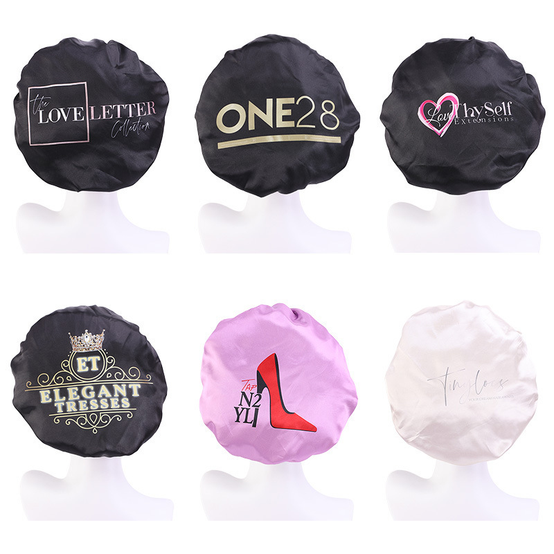 Wholesale Custom Logo Double Layer Satin Silk Designer Headbands custom du rags And Hair Bonnets