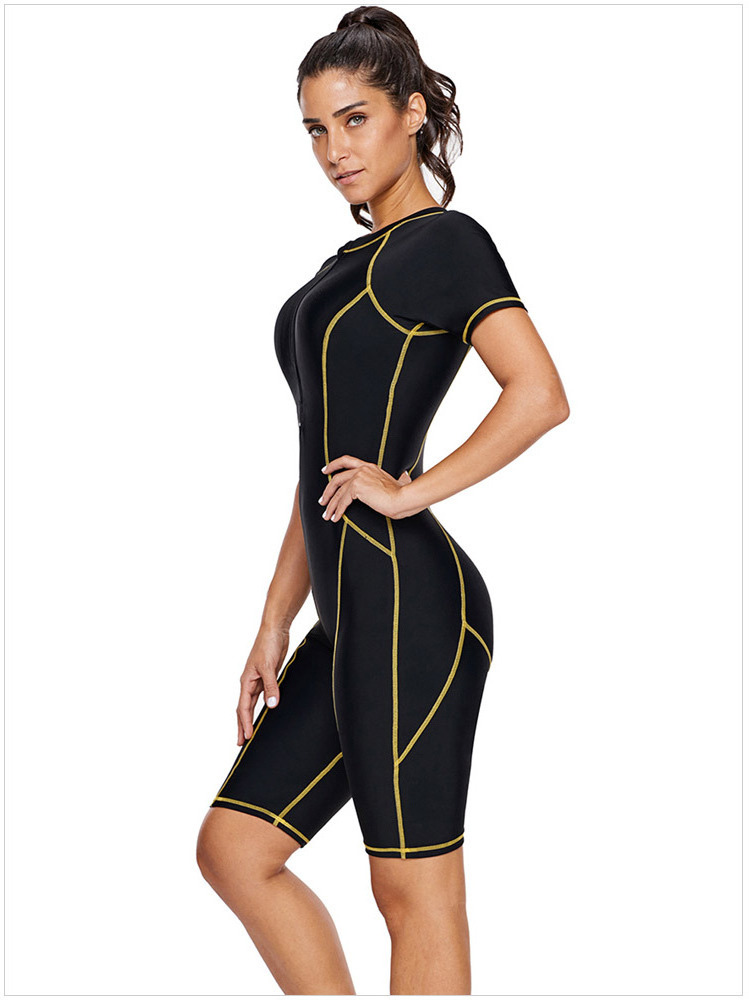 Diving suit women's short sleeve zipper sunscreen high elastic surf snorkeling suit jellyfish one-piece swimsuit