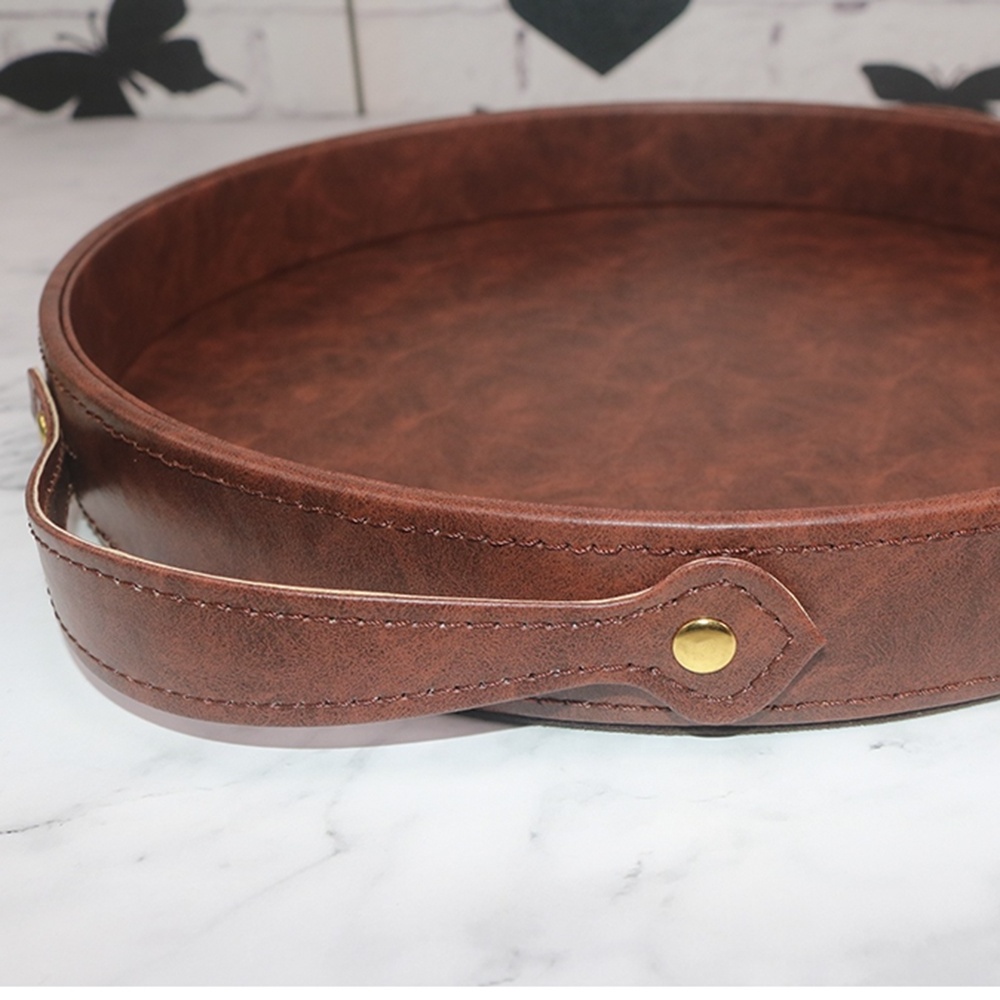 Home Decor Serving Trays PU Leather Custom Leather Valet Round Tray Storage Organizer