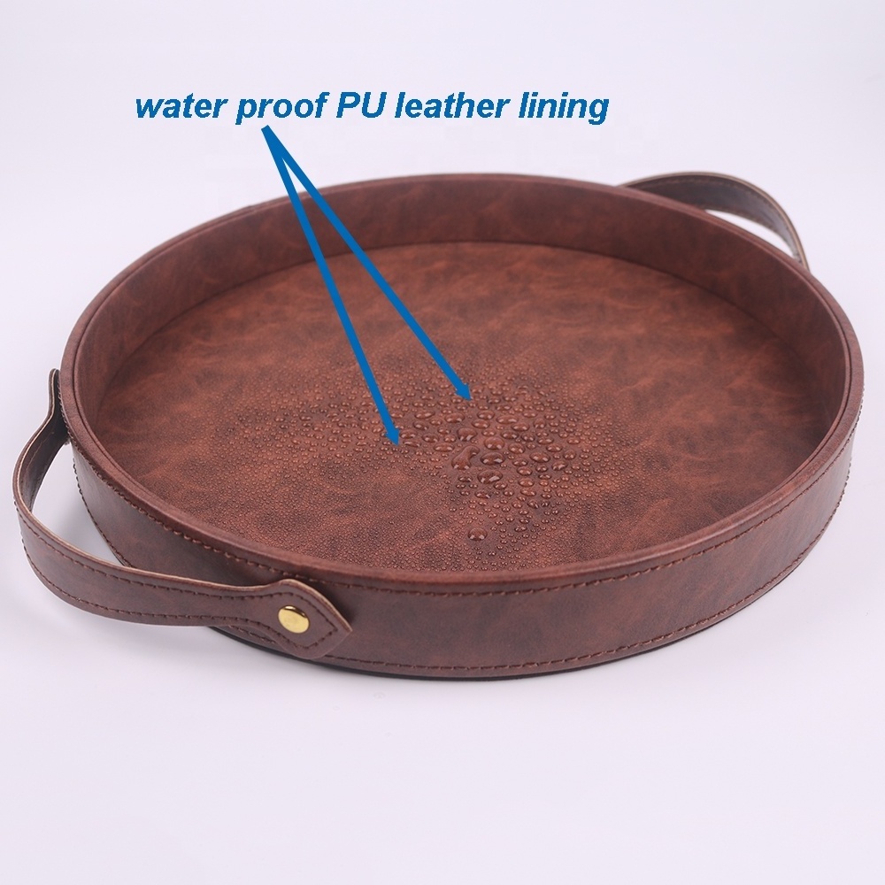 Home Decor Serving Trays PU Leather Custom Leather Valet Round Tray Storage Organizer