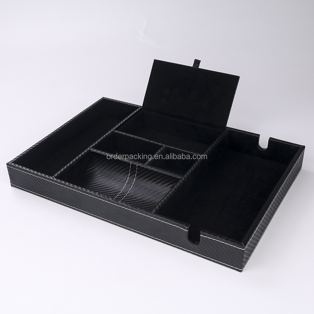 Nightstand Black Desk PU Leather Valet Tray for Key Phone Catchall Organizer