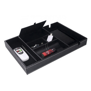 Nightstand Black Desk PU Leather Valet Tray for Key Phone Catchall Organizer