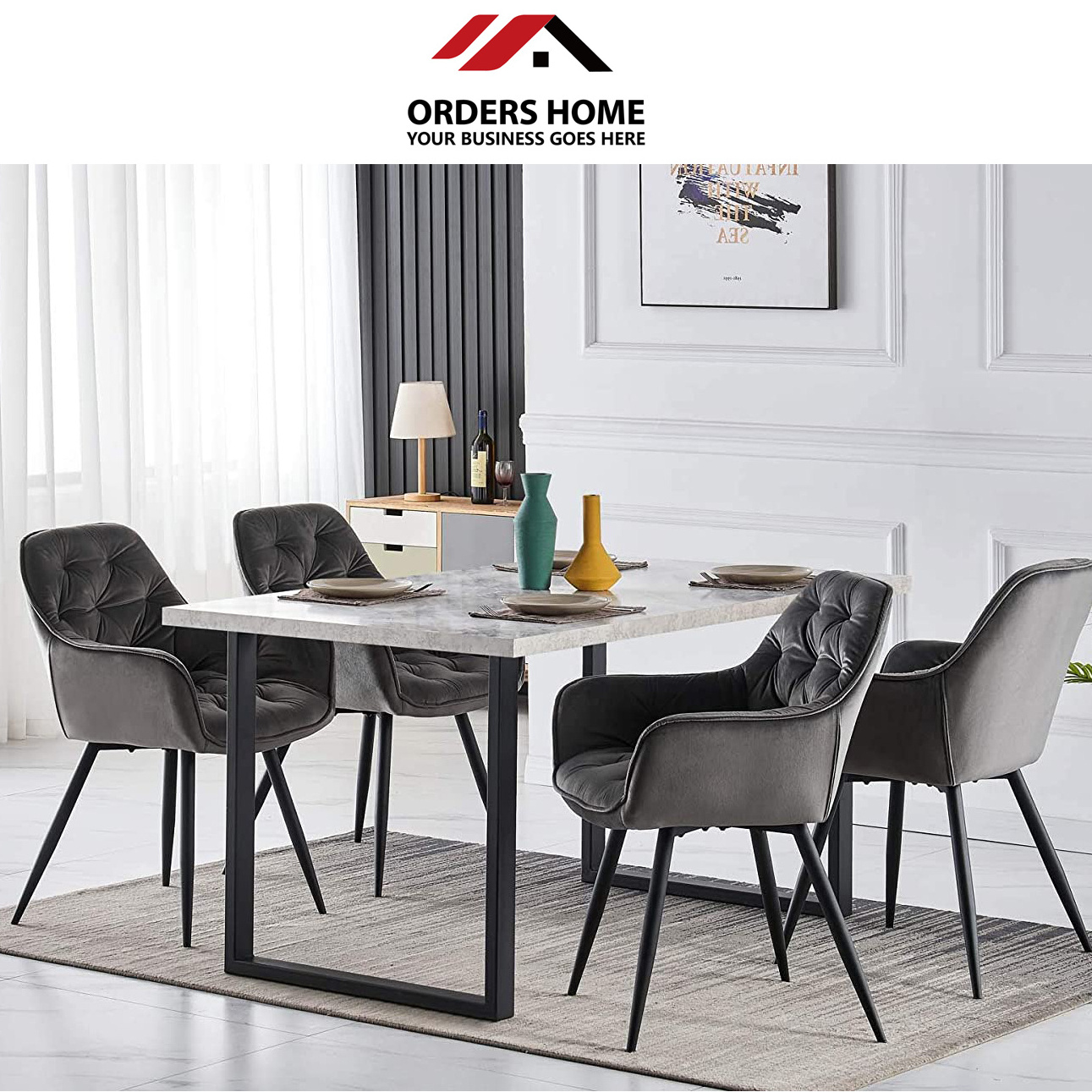 Nordic luxury restaurant home kitchen sillas Upholstery soft Fabric high back modern grey velvet dining chair for dinning room