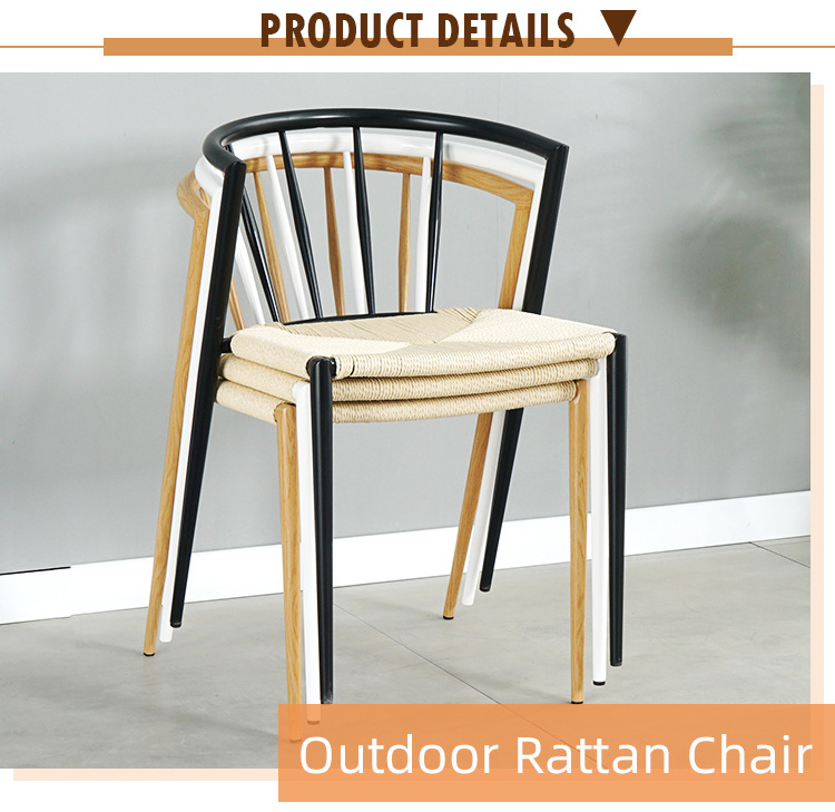 China Factory Customization fancy metal paper rattan Dining Room Chair With Black Legs