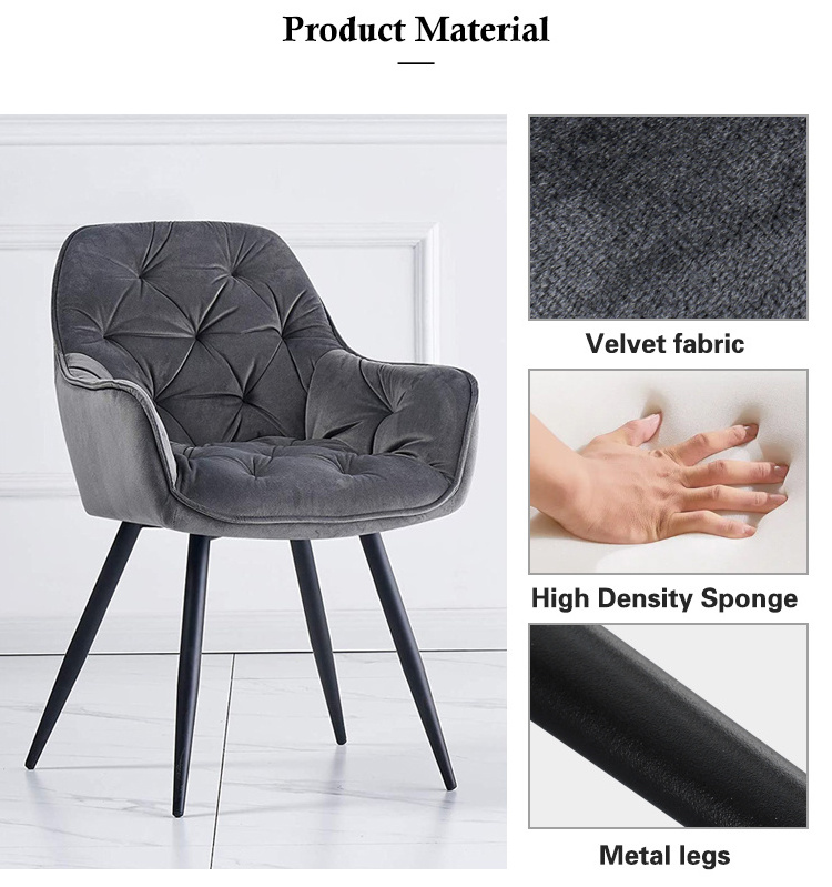 Nordic luxury restaurant home kitchen sillas Upholstery soft Fabric high back modern grey velvet dining chair for dinning room