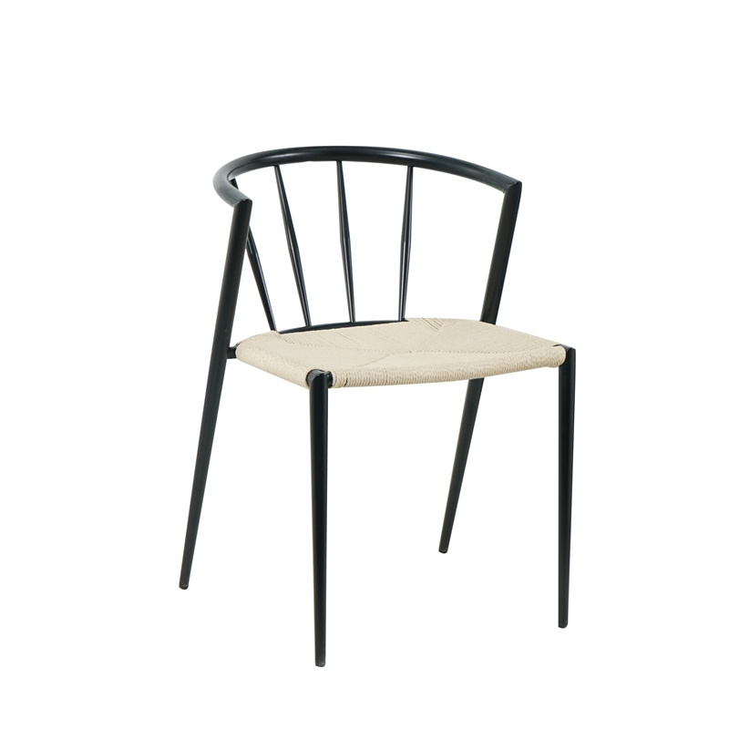 China Factory Customization fancy metal paper rattan Dining Room Chair With Black Legs