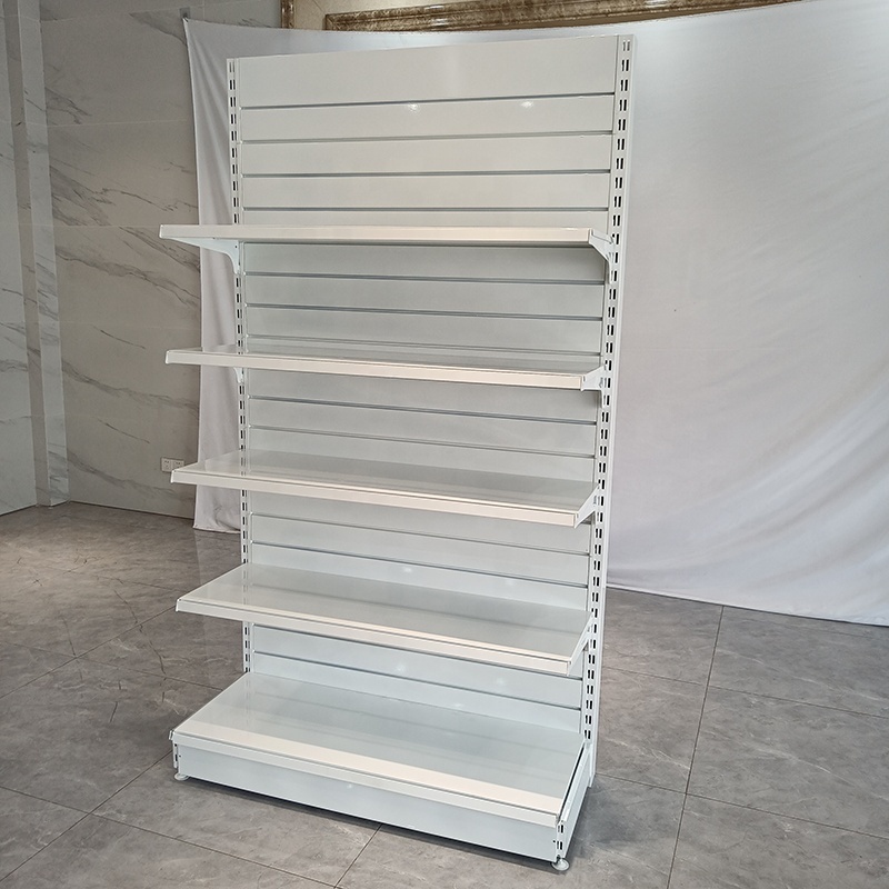 Manufacturer single side 5 layers slat wall back panel heavy duty supermarket shop store display metal iron shelf shelving rack